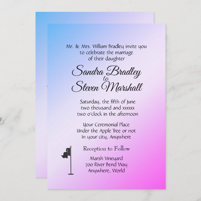 Golf Wedding Theme Purple Invitations (Front/Back)