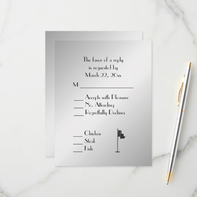 Golf Wedding Theme Silver Menu RSVP (Front/Back In Situ)