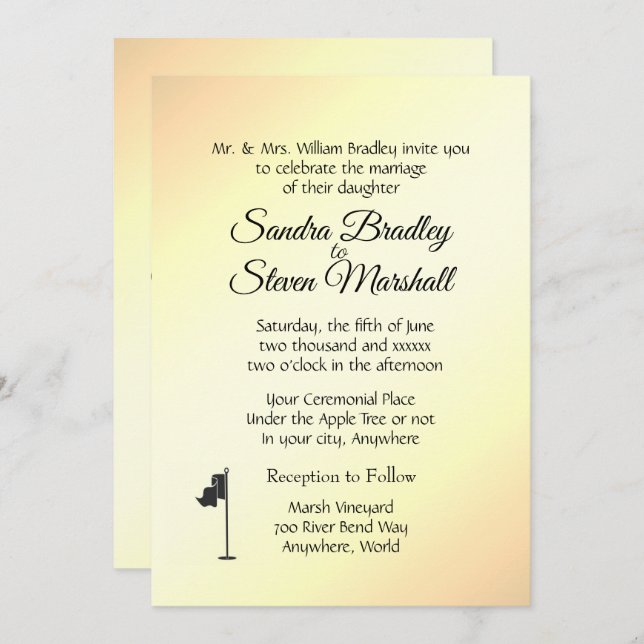 Golf Wedding Theme Yellow Invitations (Front/Back)