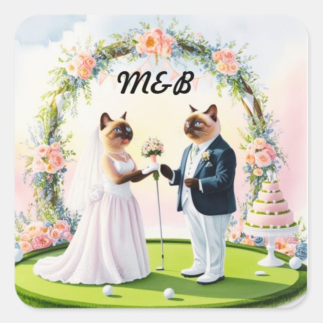 Golf Wedding themed for Cat Lovers Square Sticker (Front)