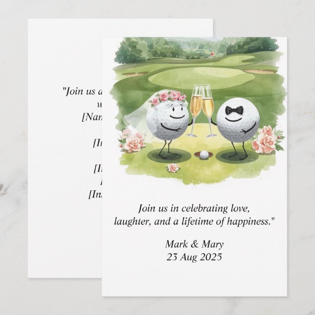Golf Wedding themed watercolor Invitation (Front/Back)
