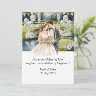 Golf Wedding themed watercolor Invitation