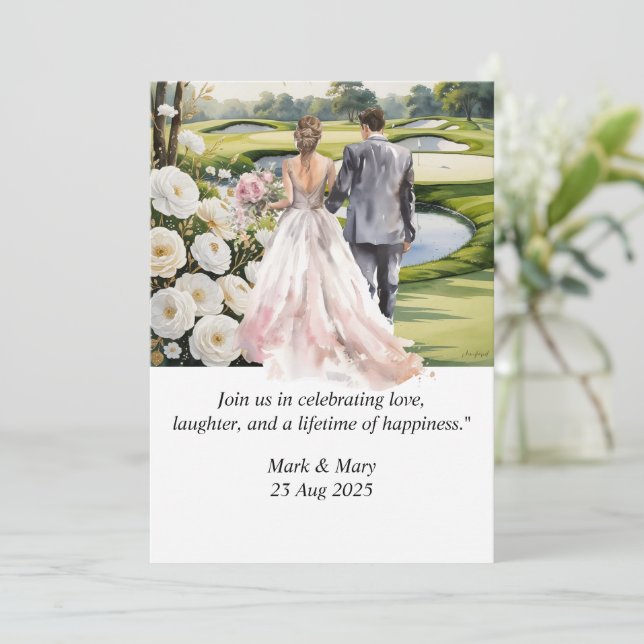 Golf Wedding themed watercolor Invitation (Standing Front)