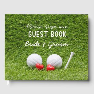 Golf Wedding two golf balls on green with love Guest Book