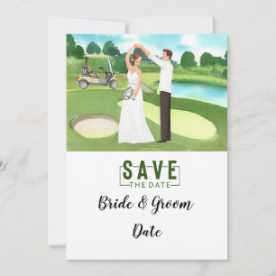 Golf Wedding with bride and groom at club house Invitation
