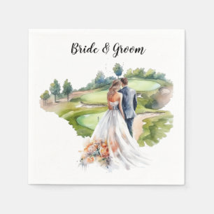 Golf Wedding with bride and groom at golf course Napkin