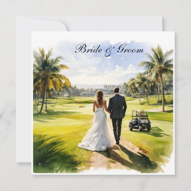 Golf Wedding with Bride and Groom Florida themed Invitation (Front)