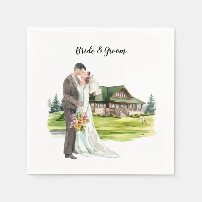 Golf Wedding with bride and groom  Napkin (Front)