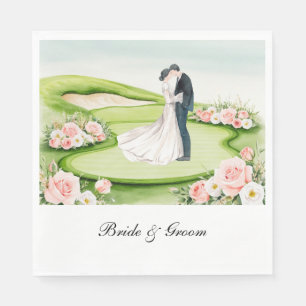 Golf Wedding with Bride and Groom on course Napkin