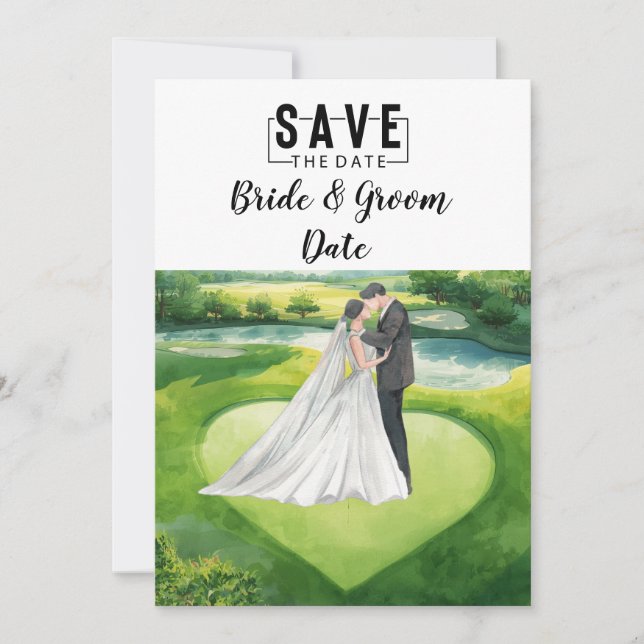 Golf Wedding with bride and groom on green Invitation (Front)