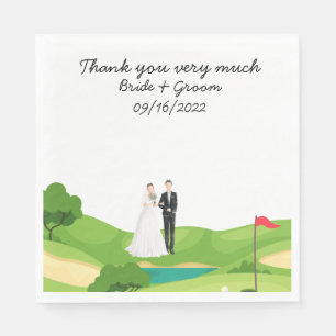 Golf Wedding with Bride Groom golfer Thank you Napkin