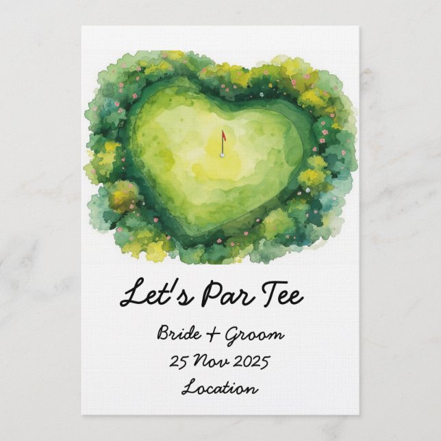 Golf Wedding with heart shape on golf course Invitation (Front)