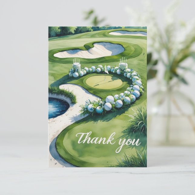Golf Wedding with Text on golf course  Thank You Card (Standing Front)