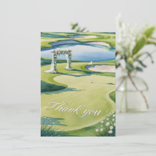 Golf Wedding with Text on golf course Thank You Card