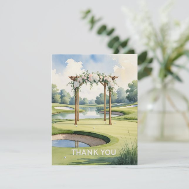 Golf Wedding with Text on golf course  Thank You Card (Standing Front)