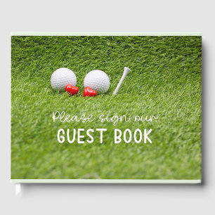 Golf Wedding with two golf ball in love on green Guest Book