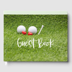 Golf Wedding with two golf ball in love on green Guest Book