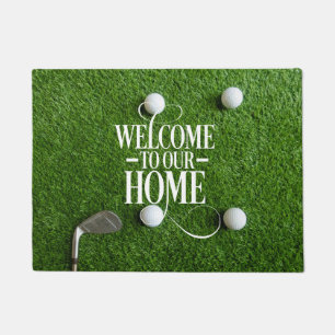 Golf Welcome to golfer home with ball on green  Doormat