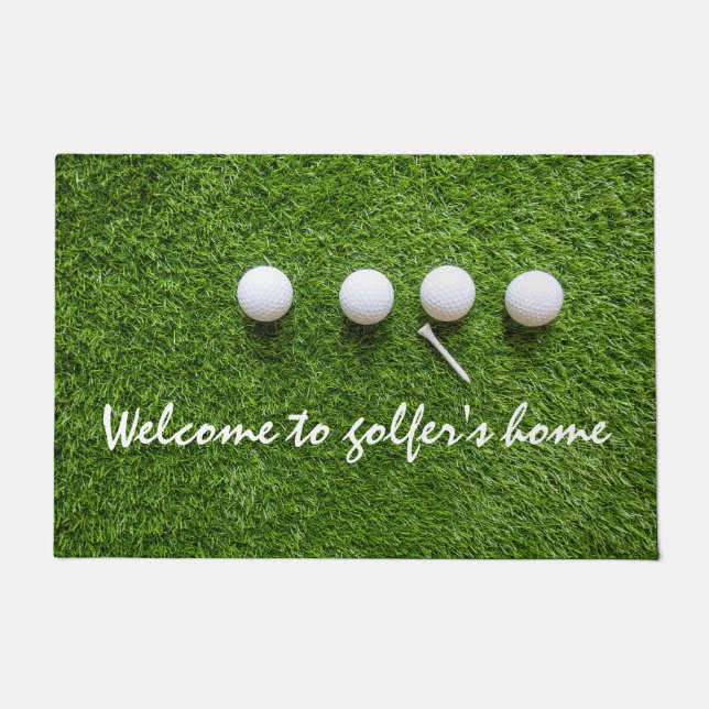 Golf welcome to golfer's home with golf balls doormat (Front)