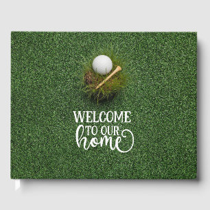 Golf Welcome to our home golfer on green grass Guest Book