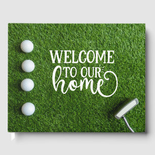 Golf Welcome to our home golfer on green grass Guest Book