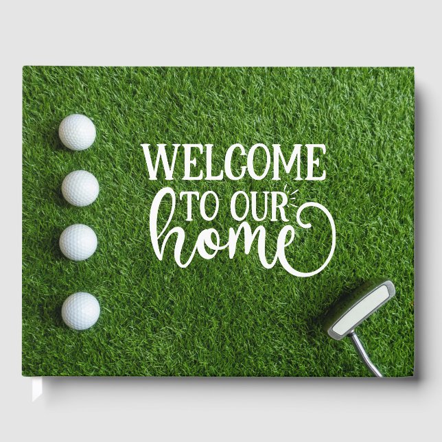 Golf Welcome to our home golfer on green grass Guest Book (Front)