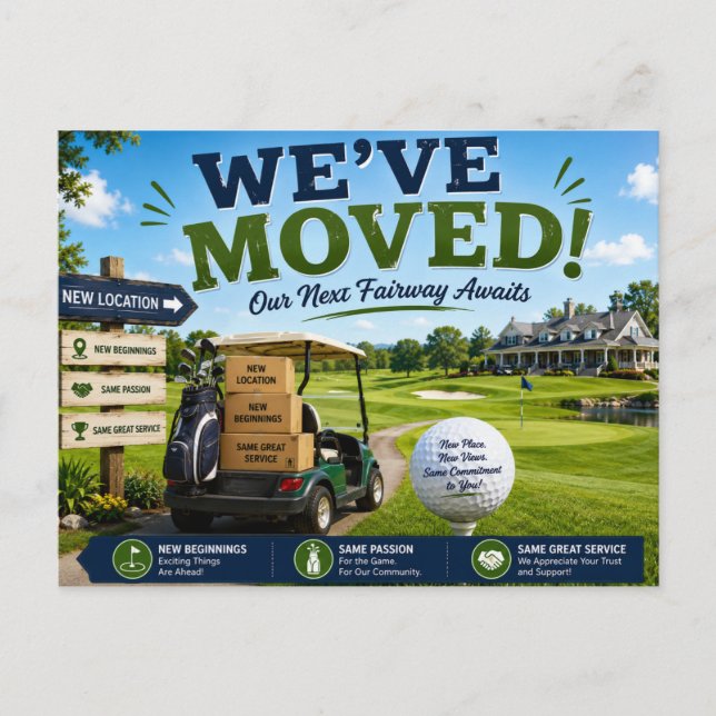 Golf we've moved to new house postcard (Front)