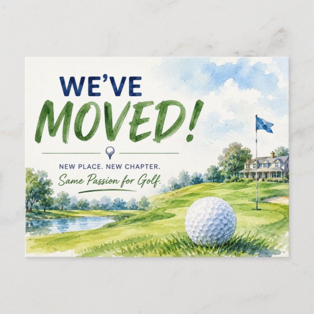 Golf we've moved to new house postcard (Front)