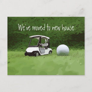 Golf we've moved to new house with golf on green announcement postcard