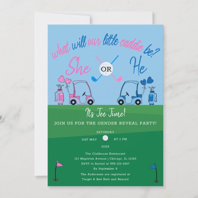 Golf  What Will Our Little Caddie Be Gender Reveal Invitation (Front)