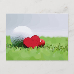Golf with heart on green grass Postcard