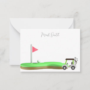 Golf with Name for golfer with golf cart at flag Card