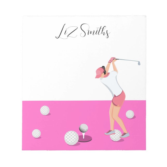 Golf with Name for golfer woman Pink theme Notepad (Front)