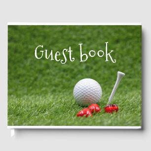 Golf with tee & hearts on green grass Guest Book