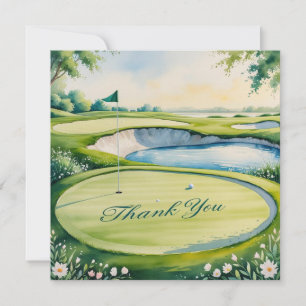 Golf with text on golf course watercolor style thank you card