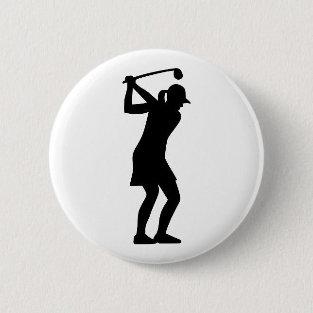 Golf woman 6 cm round badge (Front)