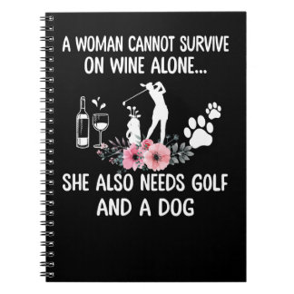 Golf Woman Golf Wine Dog Golf And Wine Golf Gift F Notebook