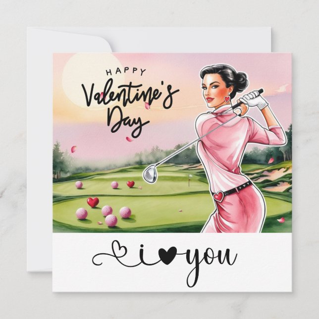 Golf Woman Golfer Golfing Valentine's Day  Holiday Card (Front)