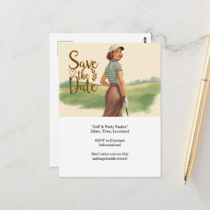 Golf  woman golfer is golfing on green  postcard