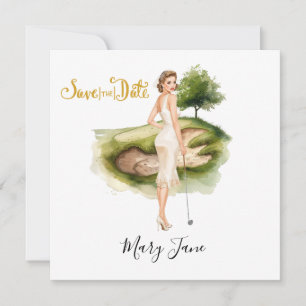 Golf Woman golfer on golf course Bridal Save The Date