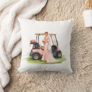 Golf woman golfer & pink cart Bachelorette party Cushion