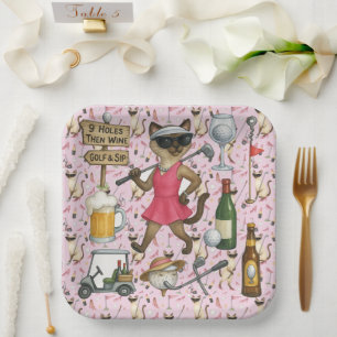 Golf Woman themed for Bachelorette Party Pink Paper Plate