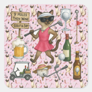 Golf Woman themed for Bachelorette Party Pink Square Sticker