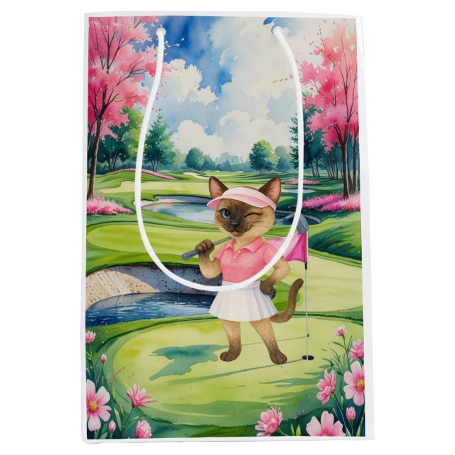 Golf Woman Tournament for  Siamese Cat Golfer Medium Gift Bag (Front)
