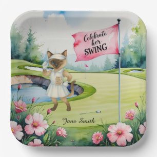 Golf Woman Tournament for Siamese Cat Golfer Paper Plate