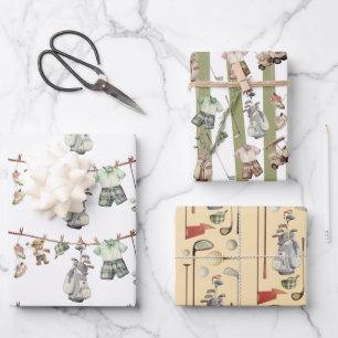 Golf Wrapping Paper Flat Sheet Set of 3