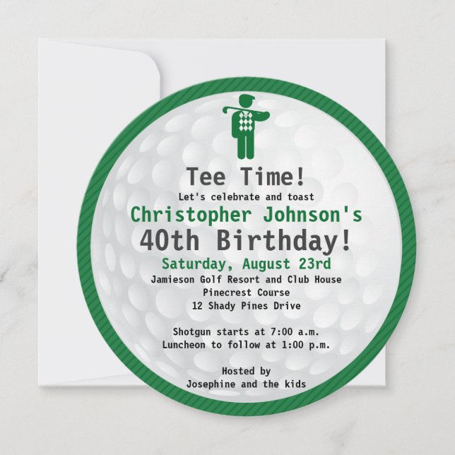 Golfball Green blac Golf Birthday Party Invitation (Front)