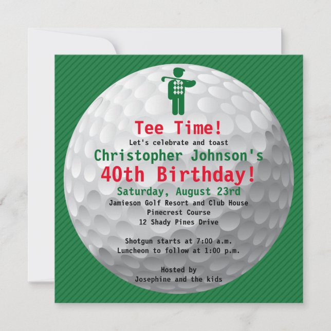 Golfball Green Gold Golf Birthday Party Invitation (Front)