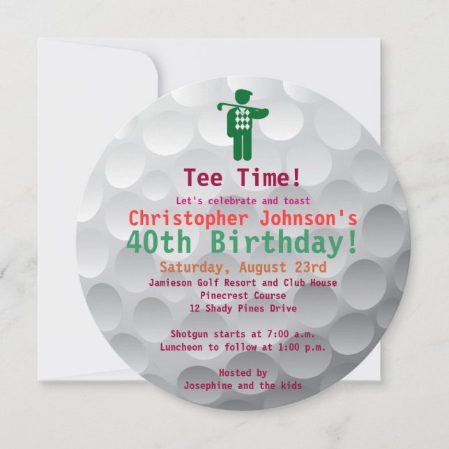 Golfball Green Golf 40th Birthday Party Invitation (Front)