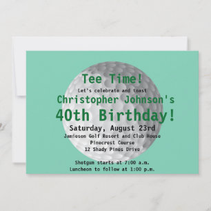 Golfball Green Golf 40th Birthday Party Invitation